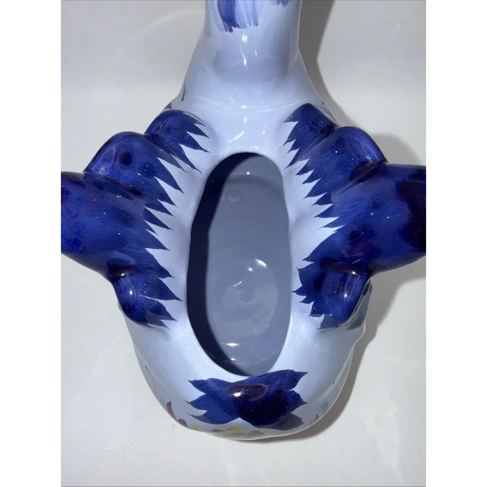 Vintage Vestal Alcobaça Swan Planter Light Blue W/ Flowers Made In Portugal 1010 - Picture 5 of 8